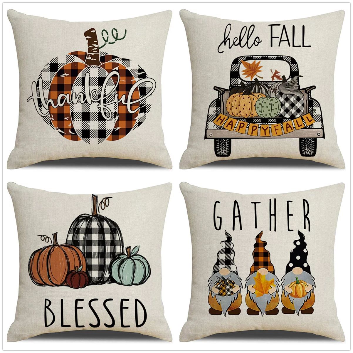 Fall Throw Pillow Covers for Thanksgiving Fall Decor Farmhouse Buffalo Check Plaid Pumpkin Outdoo... | Walmart (US)