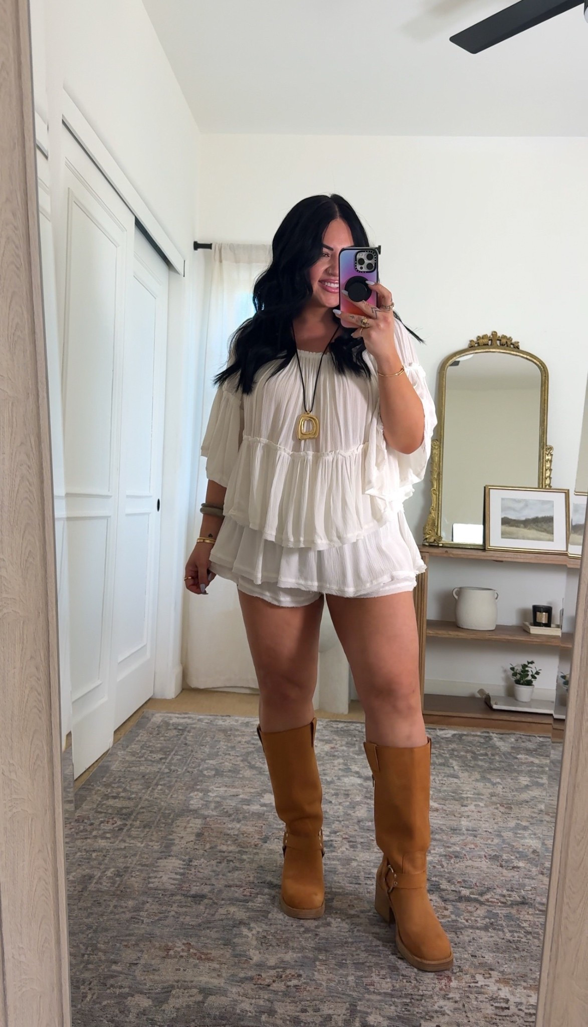 The set Im wearing is a size large! 

 Free people, wide calf, free people outfit, ruffle top, ruffle dress, Tori block

#LTKootd #LTKmomlife #LTKMidsize