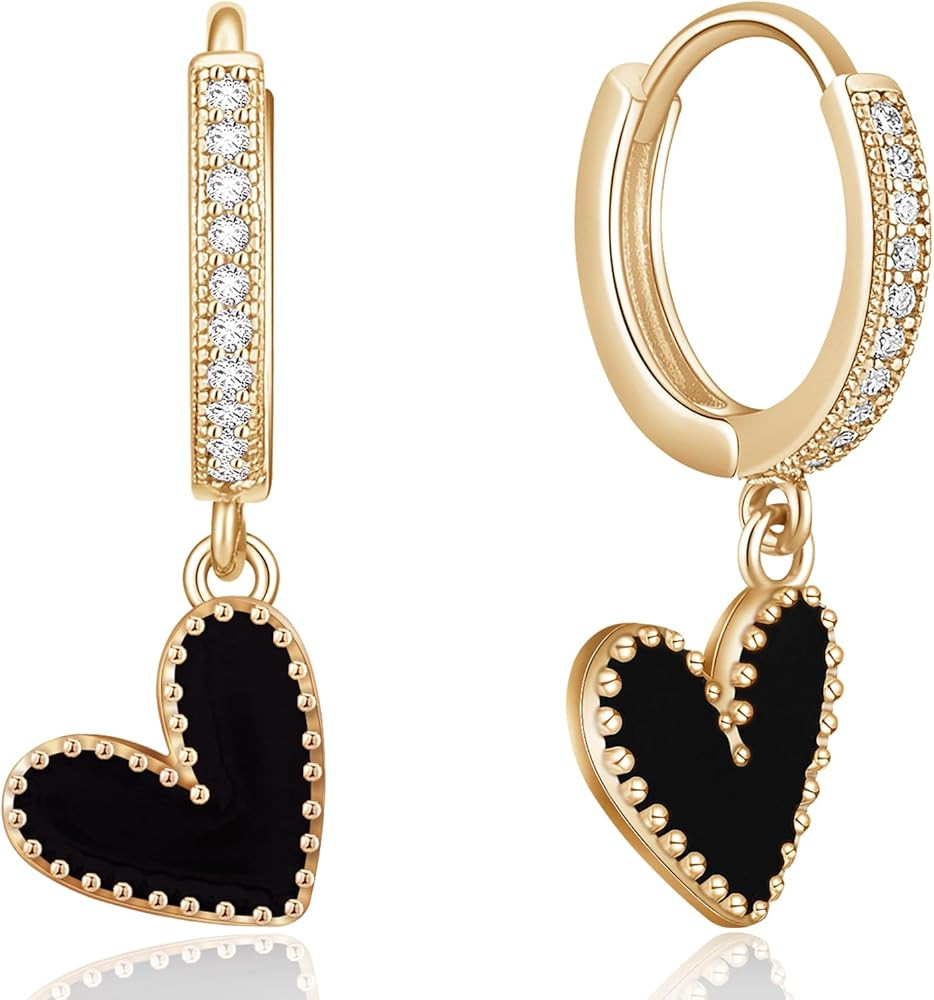 Unique Dainty Sparkly Crystal Red Heart Dangle Drop Earrings Elegant 14k Gold Chic Love Heart Hug... | Amazon (US)