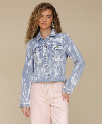 Avec Les Filles Women's Raw-Edge Cropped Trucker Jacket - Macy's | Macy's
