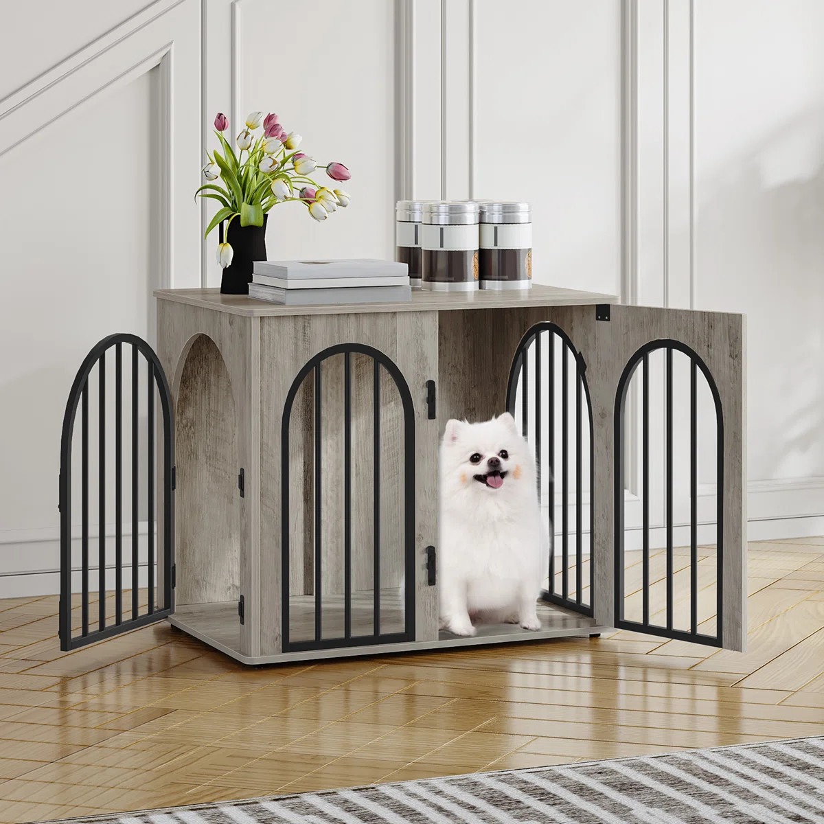 Wooden Dog Crate Furniture TV Stand, Indoor Dog Kennel for Small/Medium/Large Dogs, End Side Tabl... | Wayfair North America