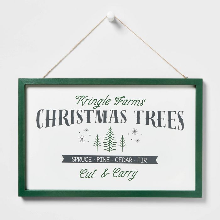 Kringle Farms Christmas Trees Hanging Sign Green/Cream - Wondershop™ | Target