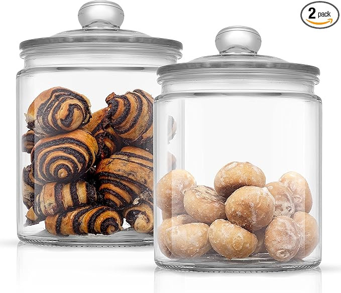 JoyJolt Elegant Cookie Jar. 2 Large Glass Jar With Lid. Jars for Kitchen Counter with Lids, Candy... | Amazon (US)