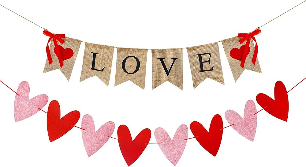 Valentines Day Decor, Love Burlap Banner Valentines Decorations Hanging Heart Garland Rustic Vale... | Amazon (US)