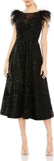 Mac Duggal Feather Shoulder Cap Sleeve Embellished Dress | Nordstrom | Nordstrom