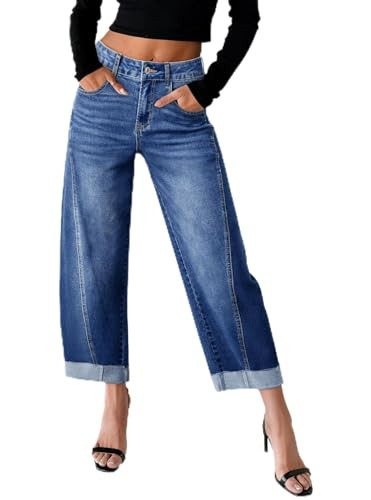 Sidefeel Barrel Jeans for Women High Waisted Wide Leg Baggy Stretchy Trendy Raw Rolled Hem Capri ... | Amazon (US)