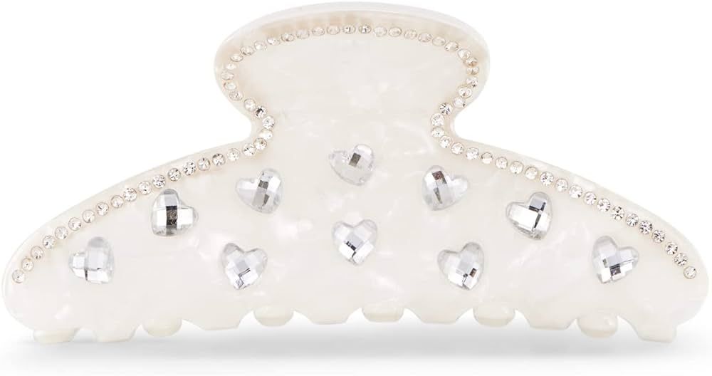 LILIE&WHITE Ivory Acrylic Hair Clip with Heart Shape Rhinestones, Medium Size, 2 Pieces, Women's ... | Amazon (US)