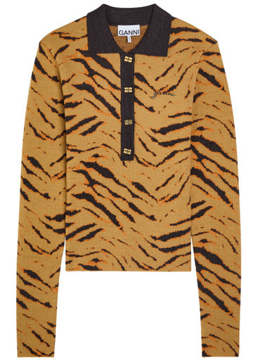 Tiger-jacquard merino wool polo top | Harvey Nichols