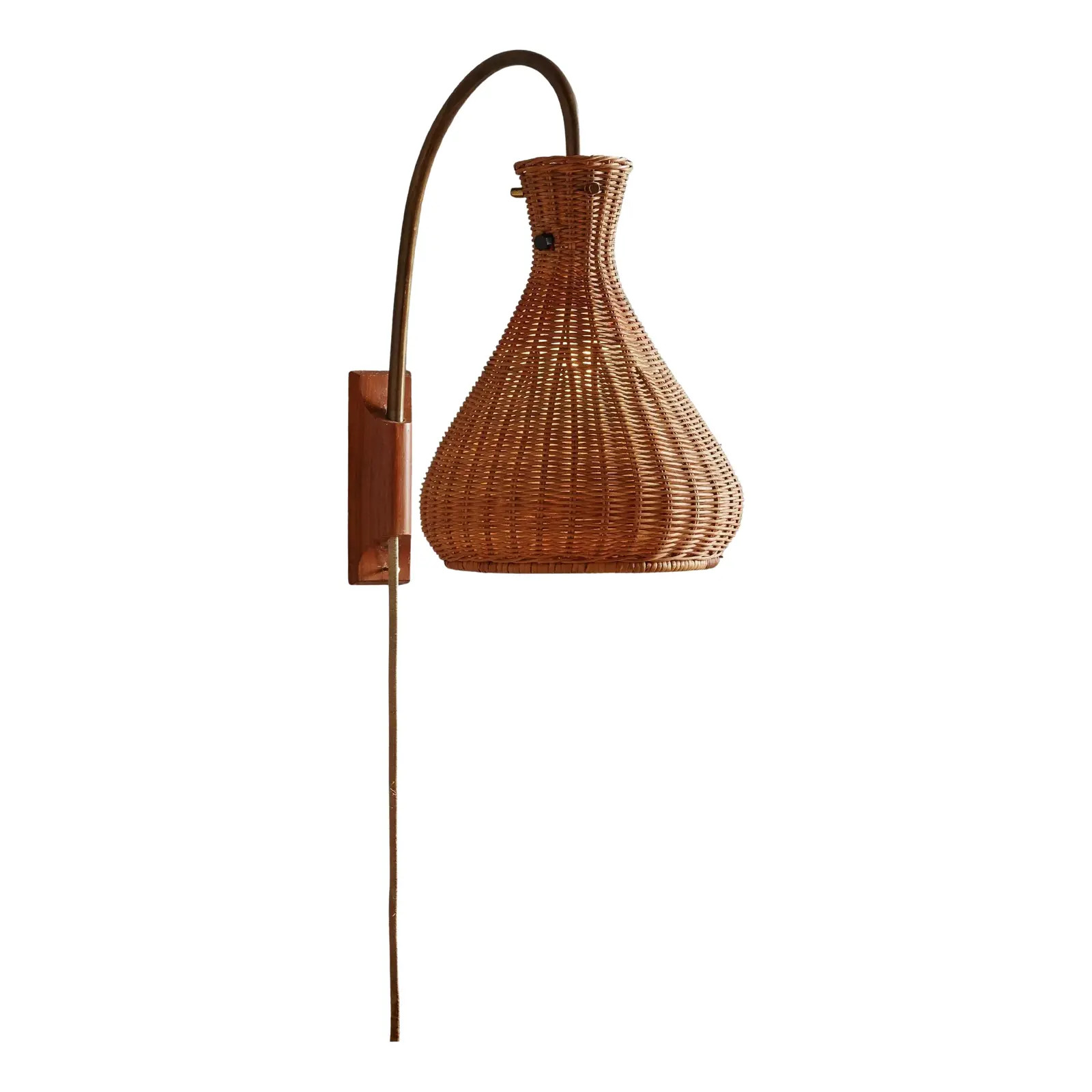 Danish Modern Rattan + Brass Pivoting Wall Light, 20th Century | Chairish