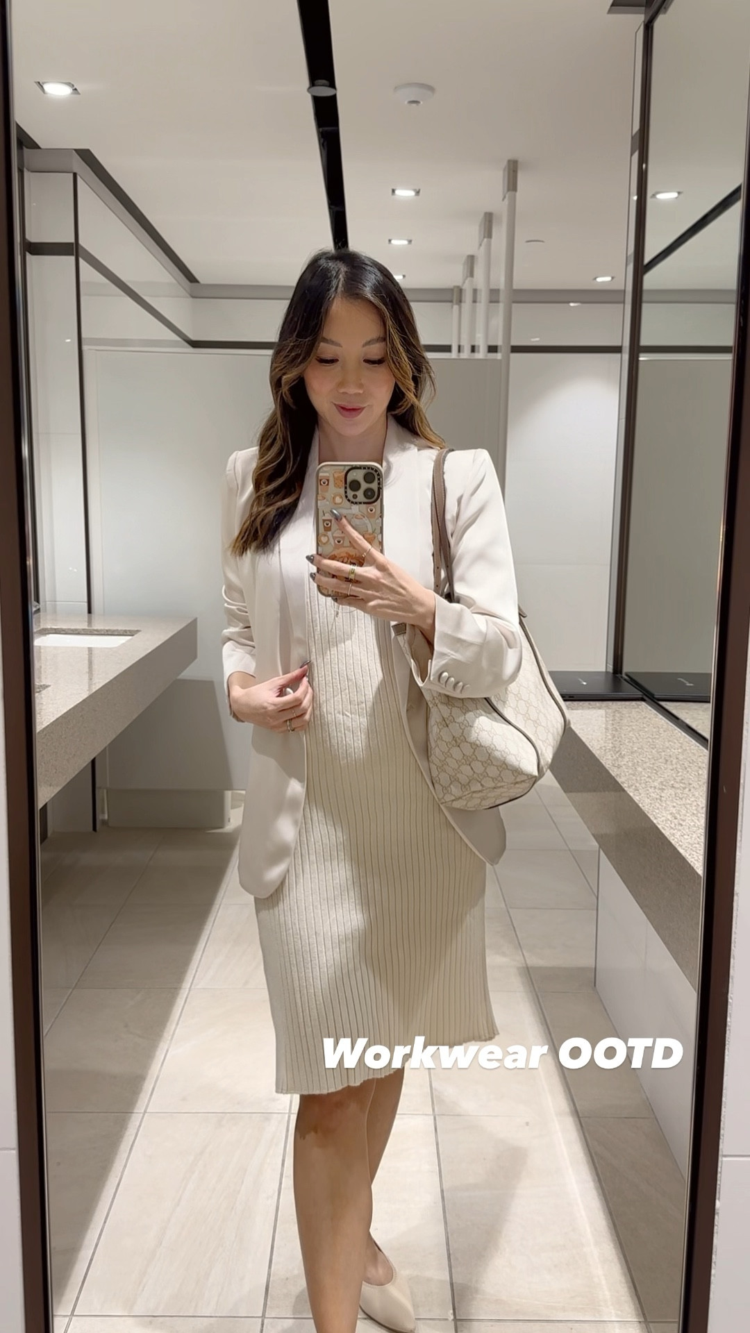 Neutral workwear outfit with knit dress and blazer. Perfect everyday office look for meetings and going from day time to night! 

#LTKworkwear #LTKfindsunder100 #LTKitbag