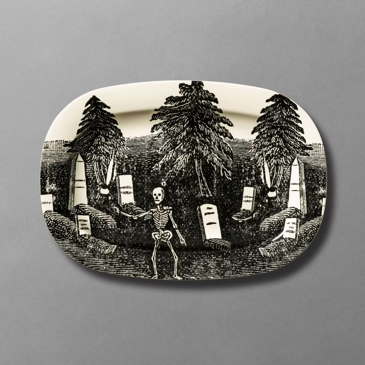16"x11" Skeleton and Cemetery Melamine Oval Serving Tray - John Derian For Target | Target