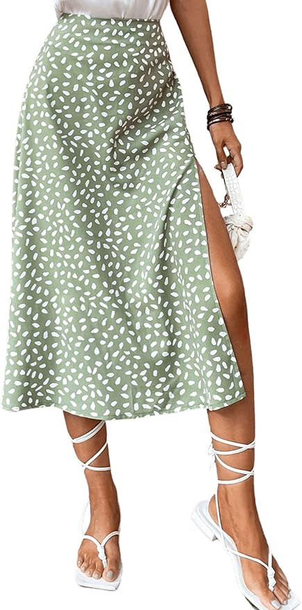 Floerns Women's Boho Floral High Waist Split A Line Midi Skirt | Amazon (US)