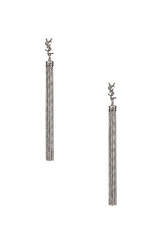 Saint Laurent Loulou Chain Earrings in Metallic Silver | FWRD 
