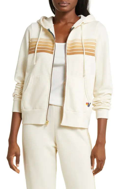 Aviator Nation 5-Stripe Zip Hoodie in Vintage White/Tan at Nordstrom, Size X-Large | Nordstrom
