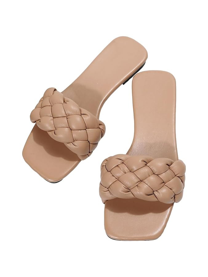 Verdusa Women's Braided Sandals Square Open Toe Slides Sandals Summer Shoes | Amazon (US)