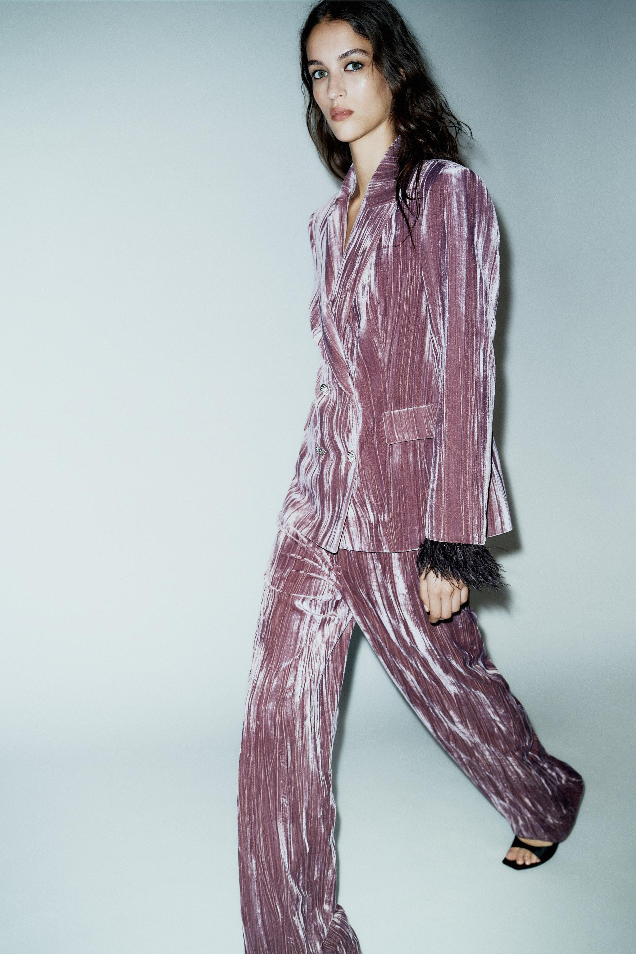 VELVET WIDE LEG PANTS | Zara US