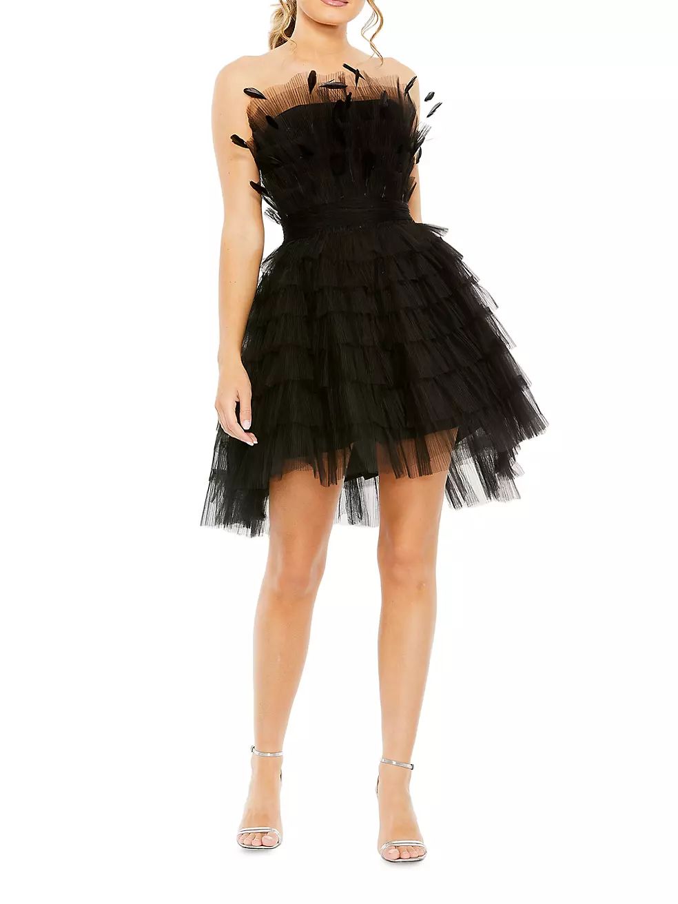 Mac Duggal Tiered Feather &amp; Tulle Mini-Dress | Saks Fifth Avenue