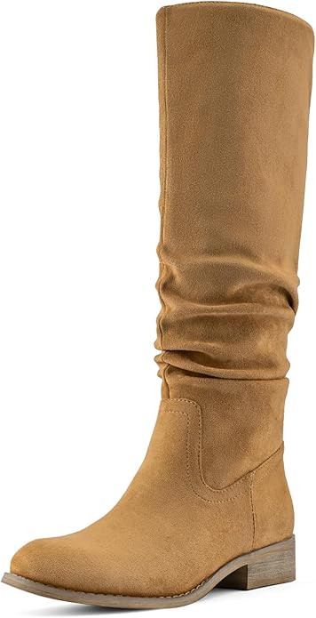 Shoe'N Tale Women's Knee High Boots Flat Low Heel Slouch Pointed Toe Winter Shoes with Side Zippe... | Amazon (US)