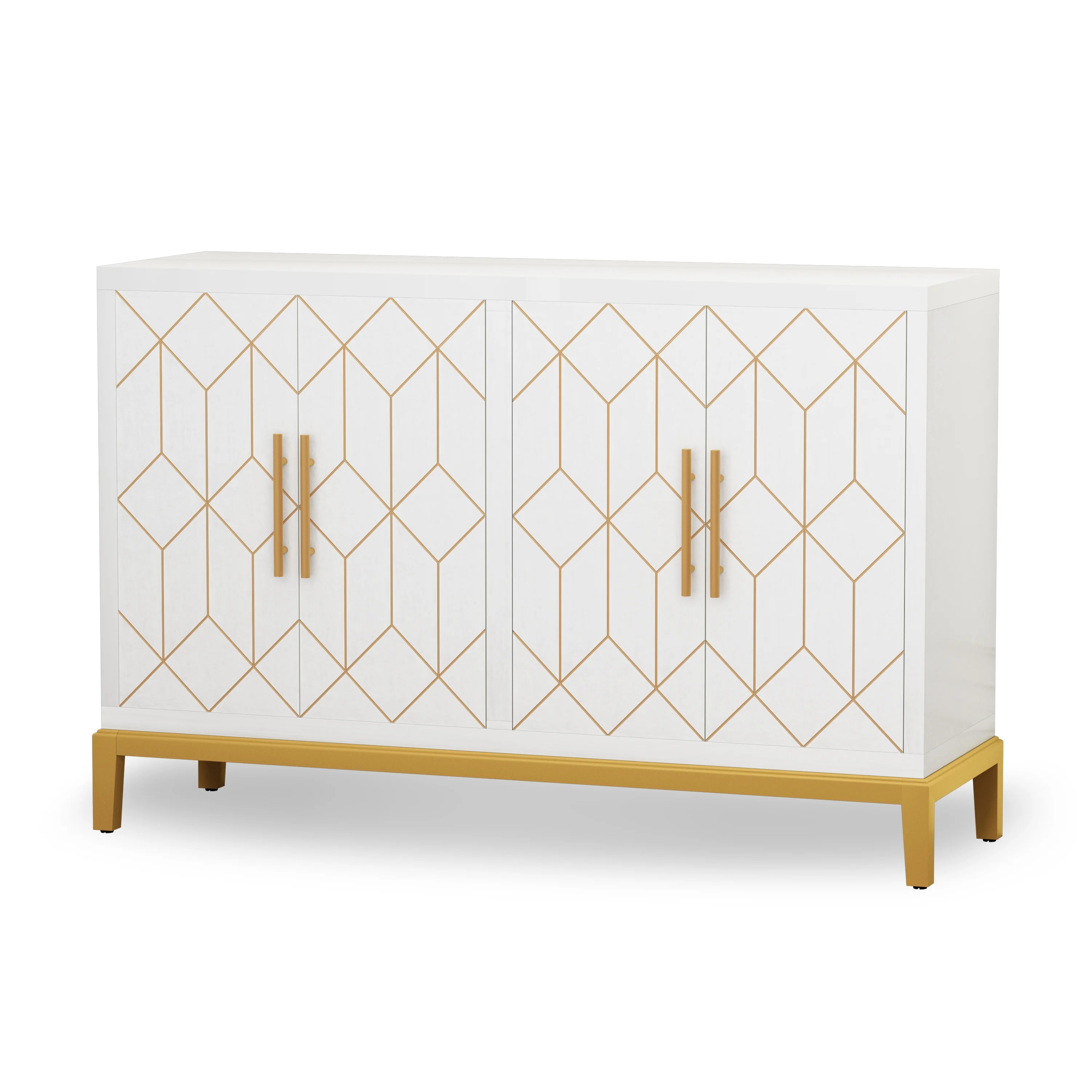 HLR 4 Doors Sideboard Buffet Cabinet, 48" Wide Gold Trim Accent Cabinet, White | Walmart (US)
