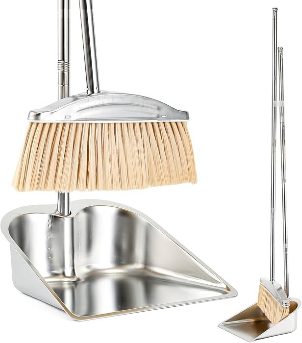 VOOWO Broom with Dustpan Combo Set, 46" Stainless Steel Broom and Dustpan Set for Home, Heavy Dut... | Amazon (US)