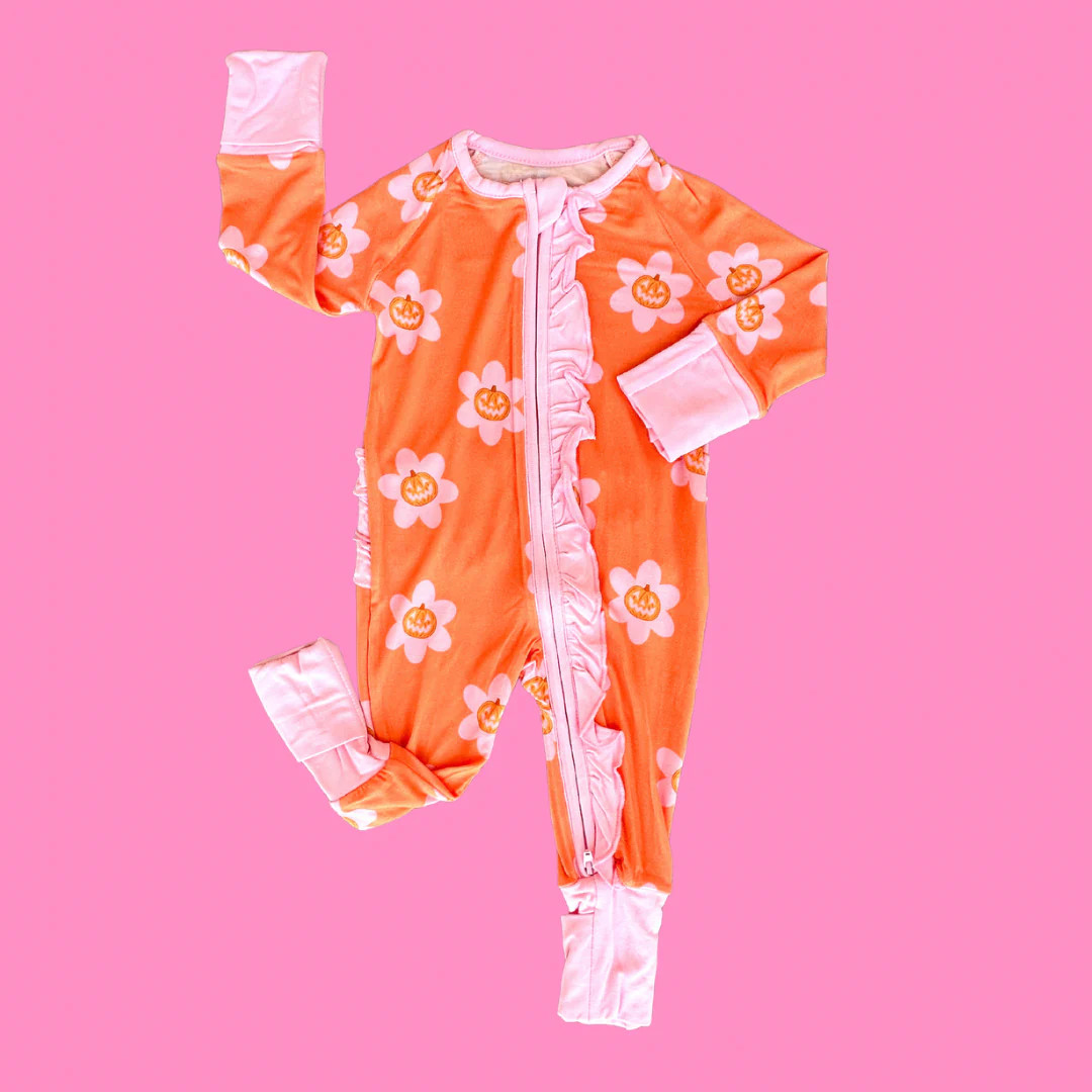 Groovy Jack-O-Lantern Ruffle Romper | Poppy Kids Co