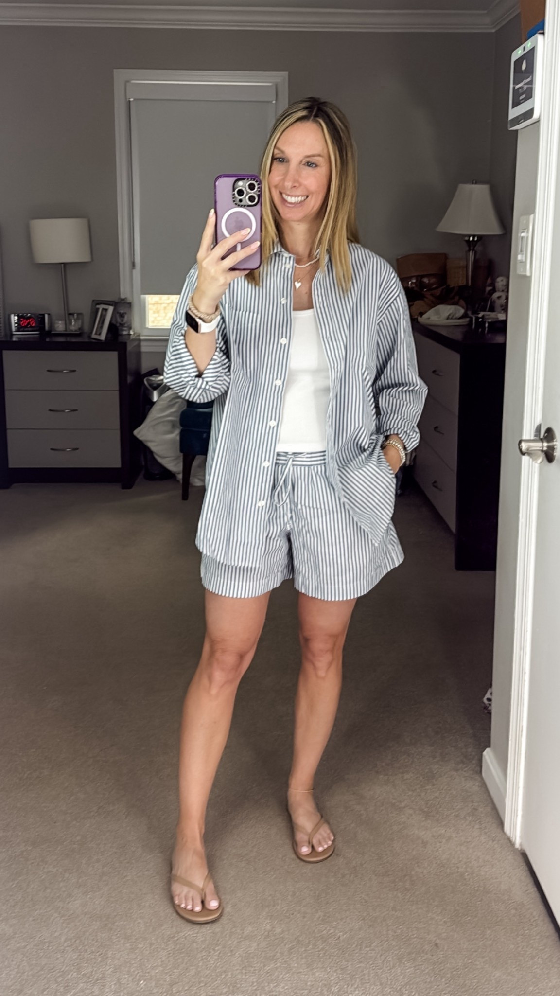 Gap Cotton poplin bottom down and shorts 
xxs top
XS shorts

#LTKPetite #LTKOver40