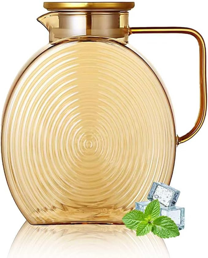 AEFPOYMXU 77oz Glass Water Pitcher with Gold Lid - 2.2L Large Capacity Jug with Wide Handle for F... | Amazon (US)