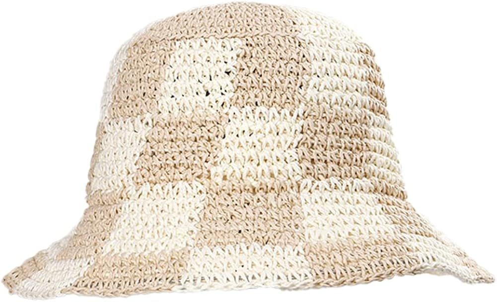 Womens Straw Sun Hat Woven Bucket Hat Fishing Hat Beach Hat Foldable Cap Summer Caps | Amazon (US)