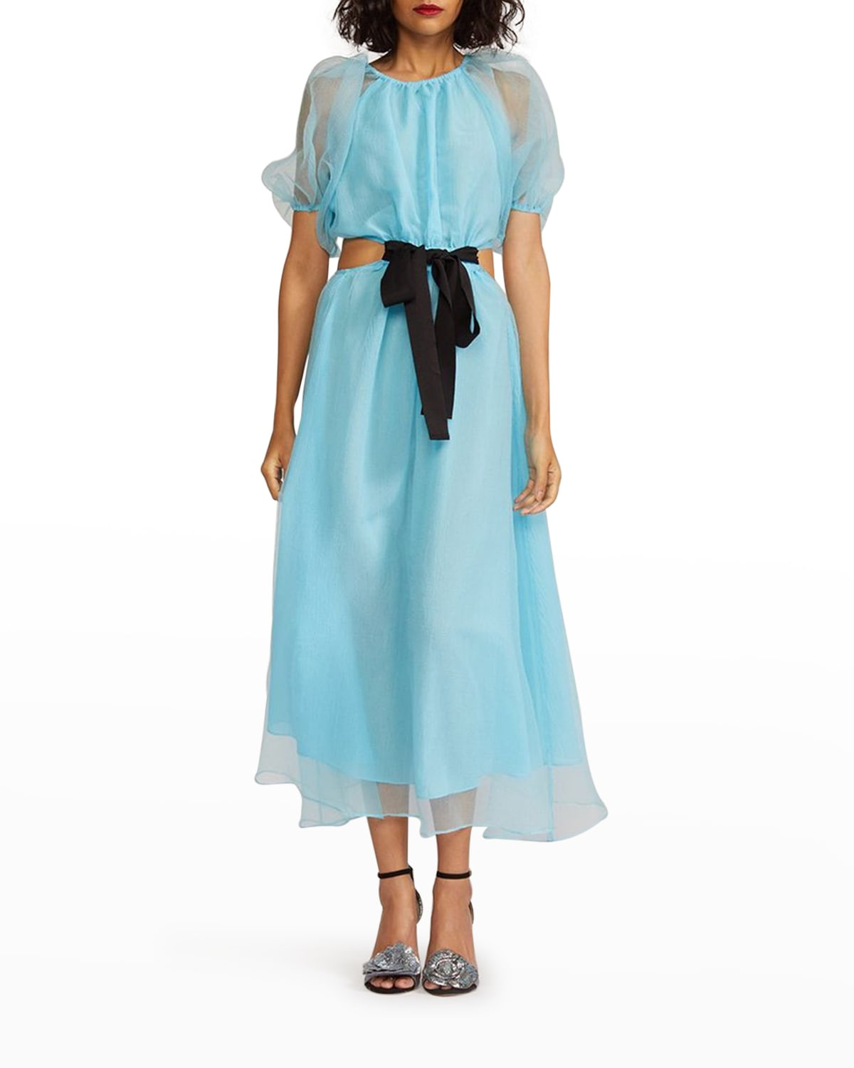 Clara Puff-Sleeve Organza Dress | Neiman Marcus