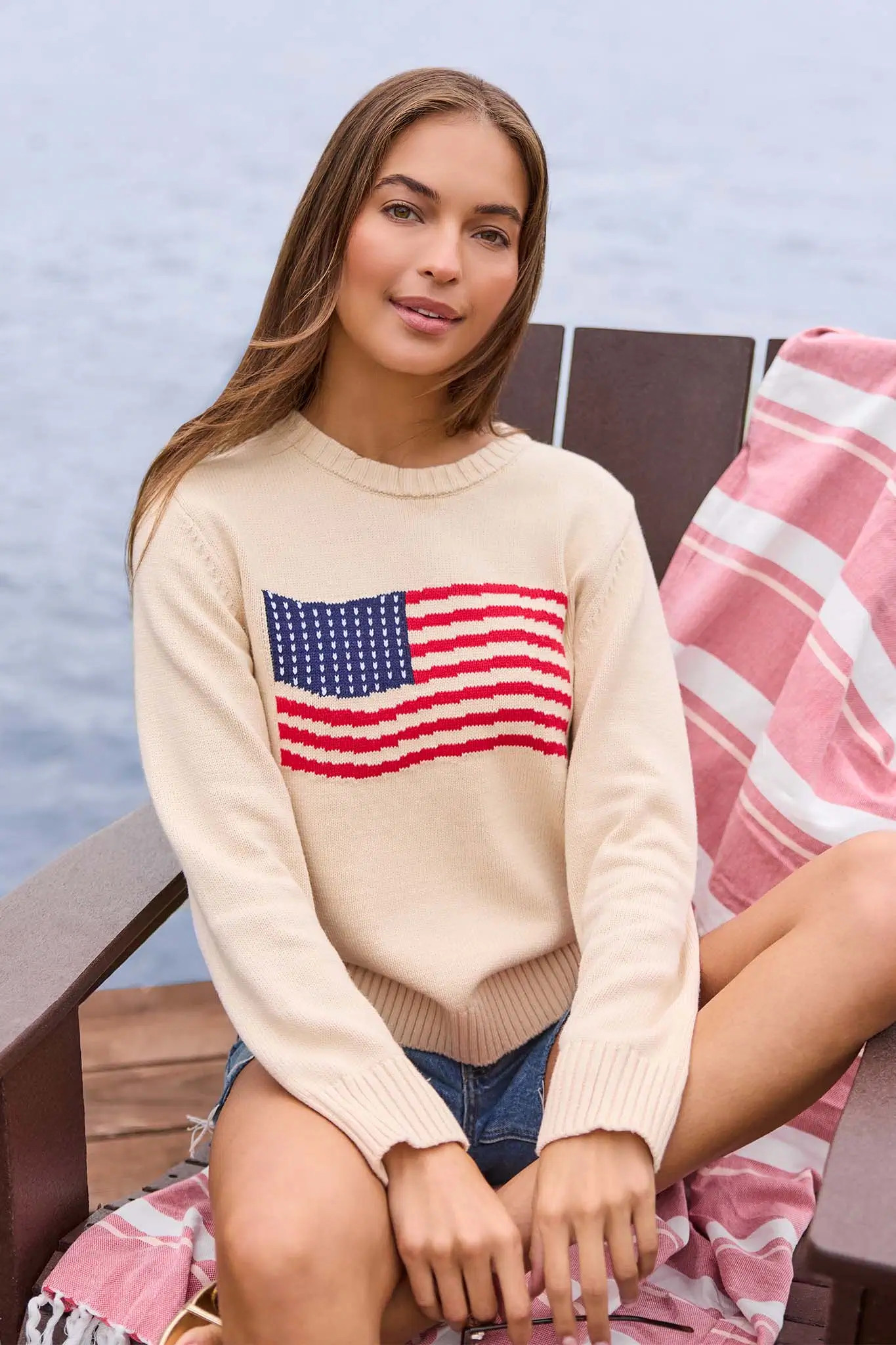 Cream American Flag Knit Sweater | Avara