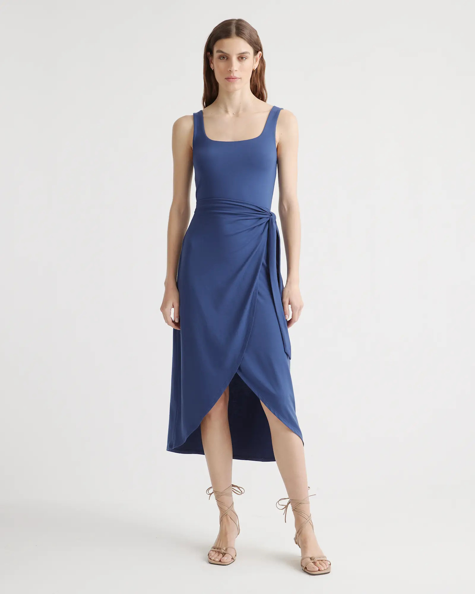 Tencel Jersey Side Tie Midi Dress in Navy | Quince