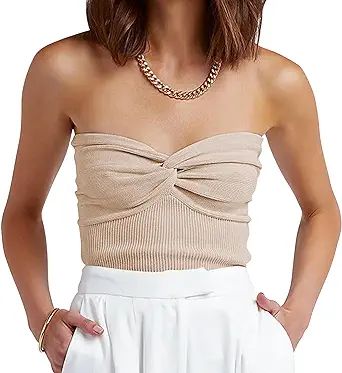 ANRABESS Women Strapless Crop Tube Top Sexy Ribbed Knit Twisted Knot Front Bandeau Sleeveless Y2K... | Amazon (US)