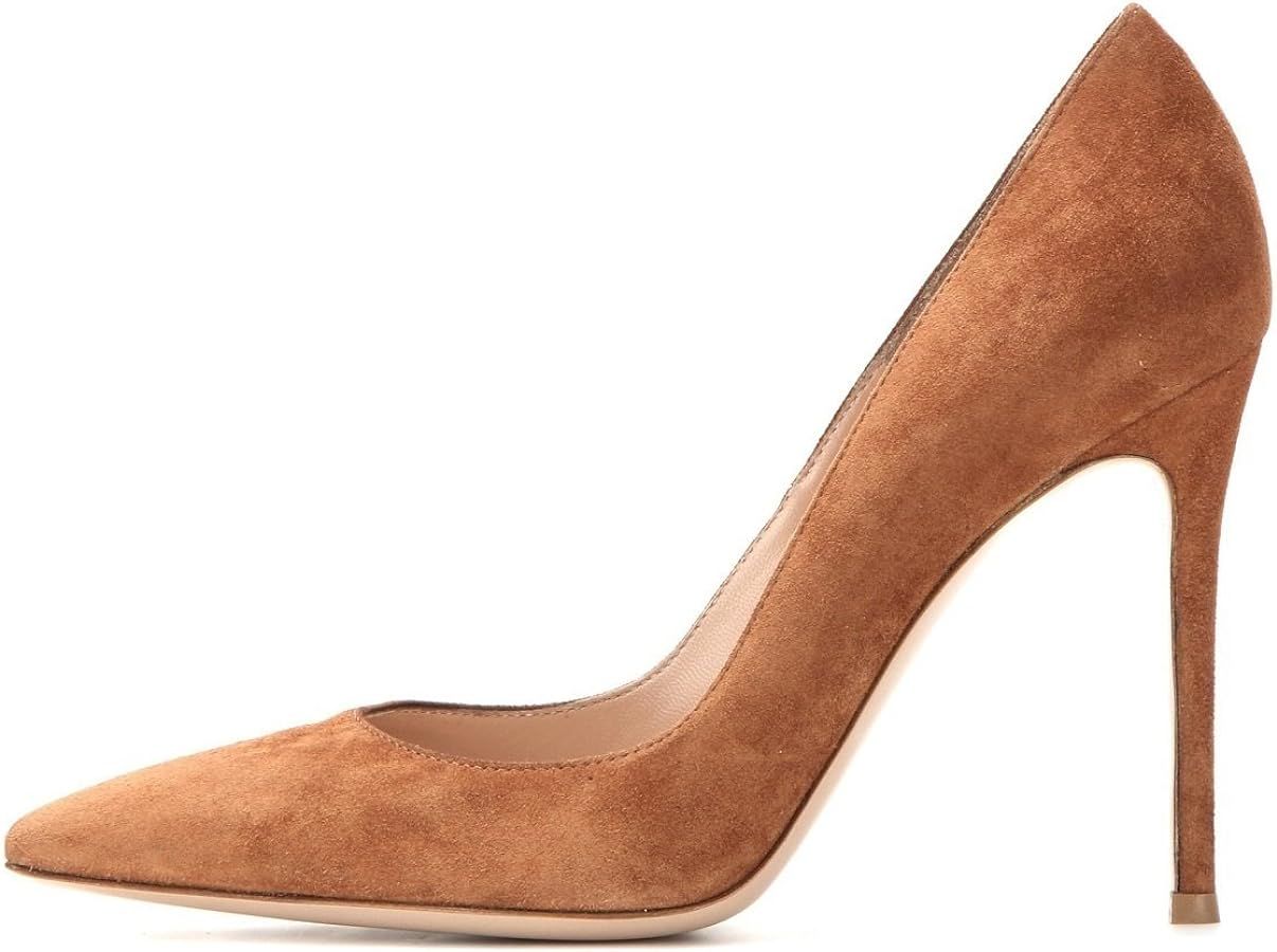 SAMMITOP Women's Closed Toe Slip On Pumps Elegant Bridal Shoes Brown US6 | Amazon (US)