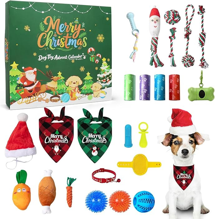 Dog Advent Calendar, 2025 24 Days Pet Toy Christmas Countdown Calendar with Chew Ropes Toys Squea... | Amazon (US)