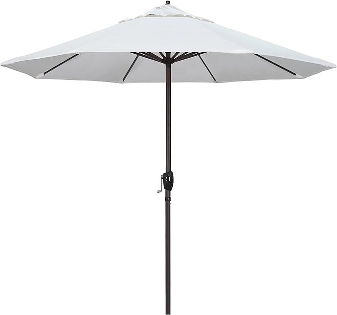 California Umbrella 9' Round Aluminum Market Umbrella, Crank Lift, Auto Tilt, Bronze Pole, White ... | Amazon (US)
