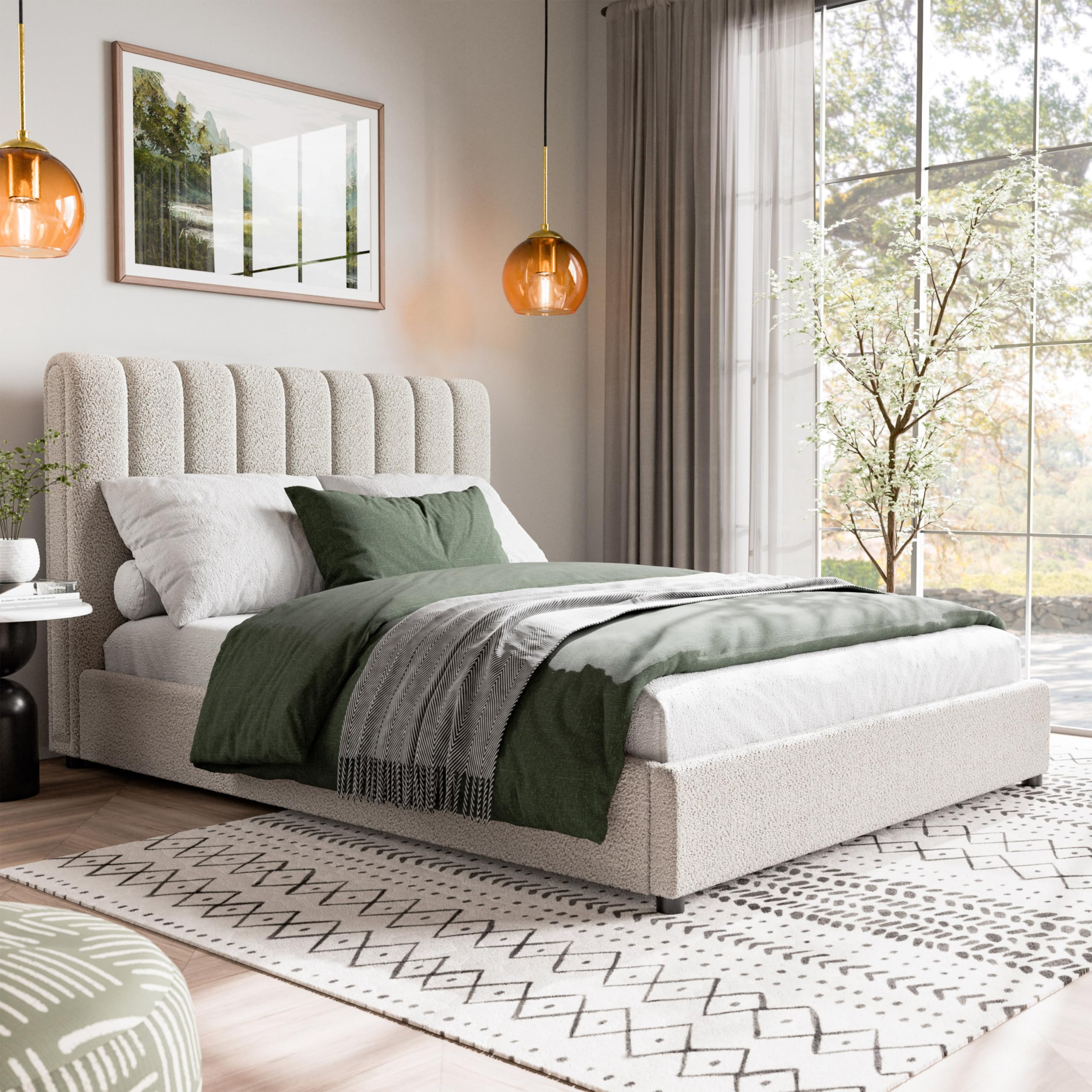 Furniture of America Aisendri Boucle Fabric Upholstered Queen-Size Bed with Vertical Channel Head... | Amazon (US)