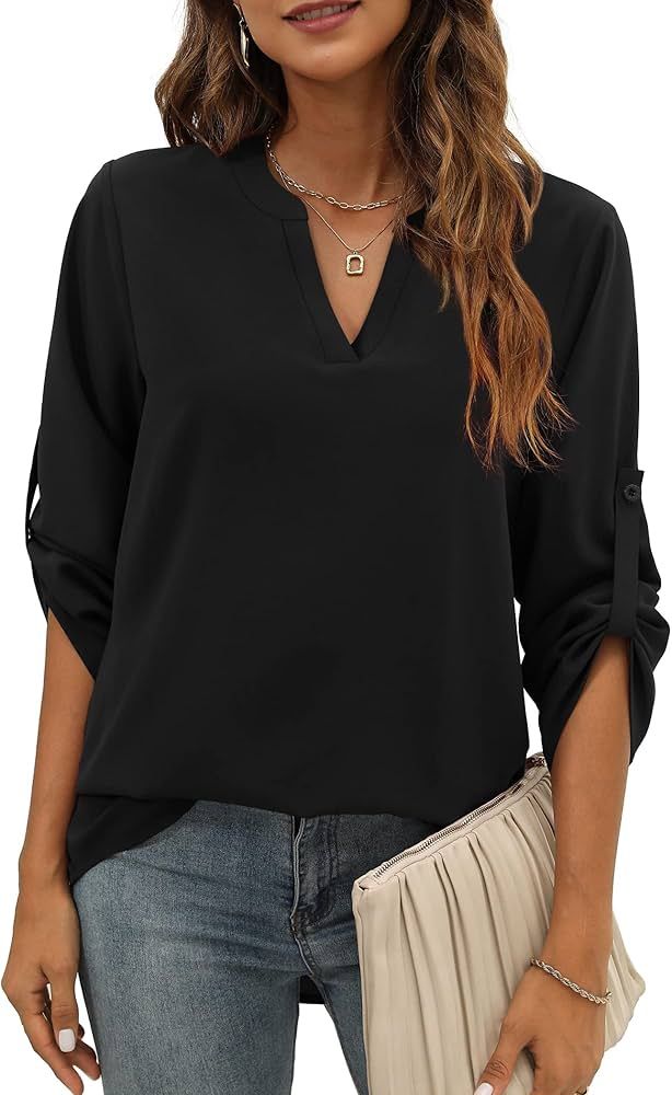 Womens Business Casual Blouses Work Tops Fashion 3/4 Sleeve Shirts | Amazon (US)
