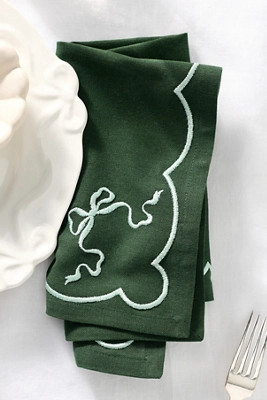 Benedita Bow Cotton Embroidered Napkins, Set of 4 | Anthropologie (US)