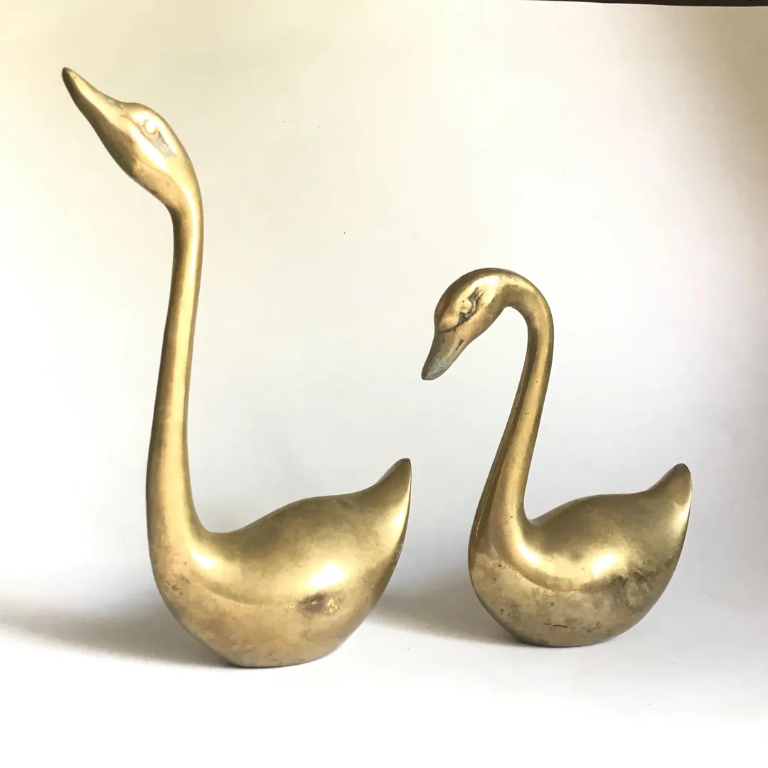 Vintage Brass Swimming Swan Bird Figures Mother & Young Set of 2 MCM Standee Statues - Etsy | Etsy (US)