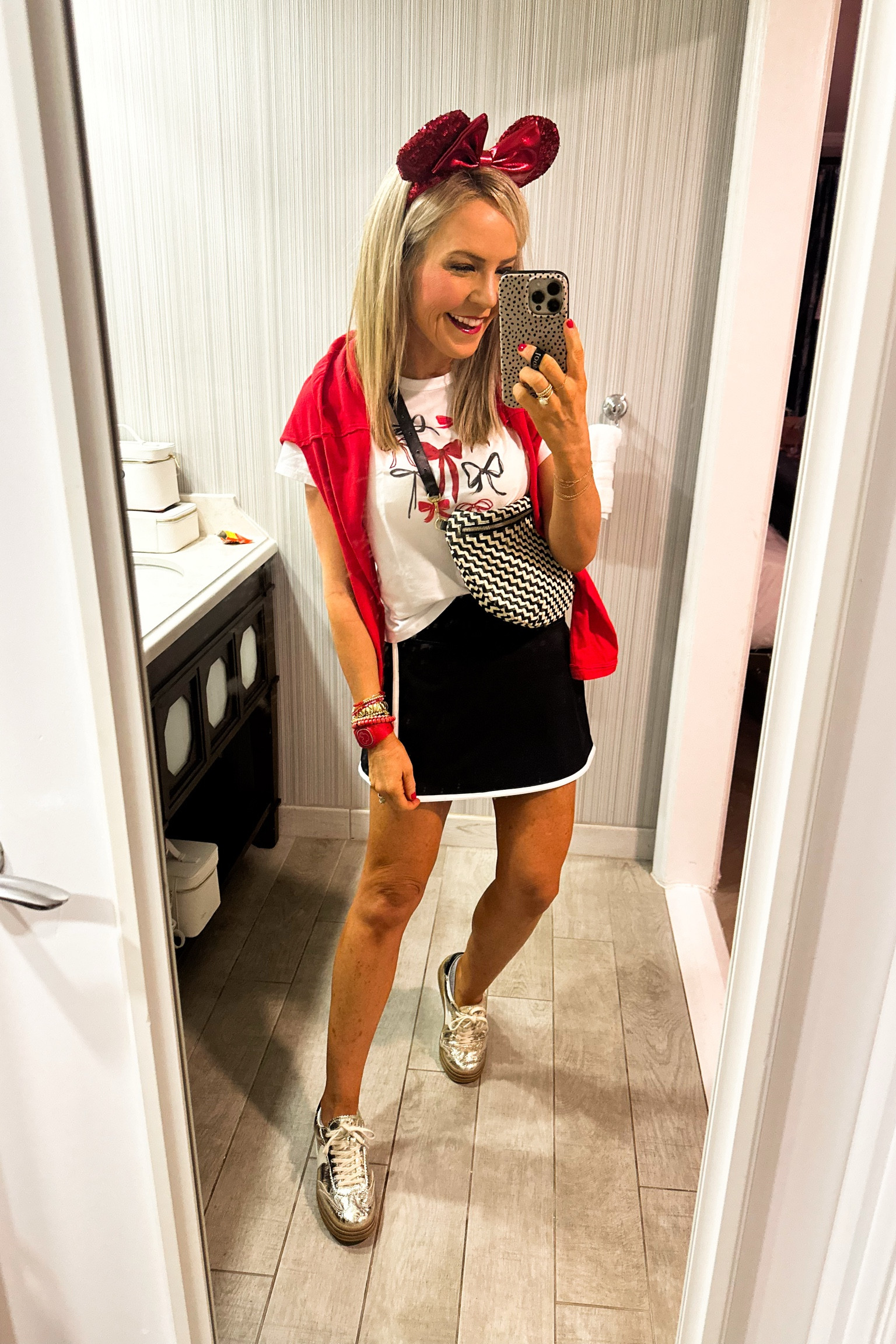 another day another red, white and black Disney ootd!! wearing XS in skort and small in tshirt | 

#LTKOver40 #LTKFindsUnder50 #LTKTravel