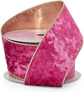 Soft Velvet with Metallic Backing Wired Ribbon -2-1/2" X 10Yd- Hot Pink/Gold | Amazon (US)