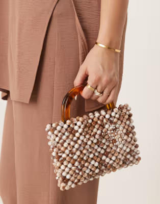 ASOS DESIGN - Sac à main à perles et poignées en résine - Marron | ASOS (Global)
