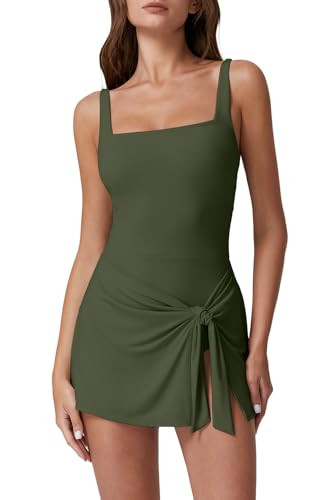 QINSEN Square Neck Swim Dress for Women Tummy Control One Piece Swimsuit Wrap Bathing Suit | Amazon (US)