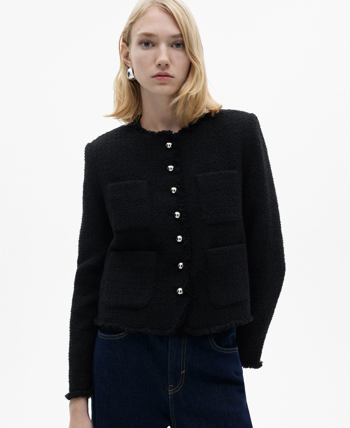 Mango Women's Jewel Buttons Detail Tweed Jacket - Black | Macy's