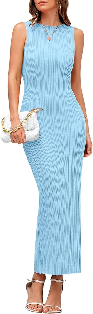 PRETTYGARDEN Women's Summer Casual Maxi Dresses Ribbed Knit Sleeveless Bodycon Long Elegant Going... | Amazon (US)