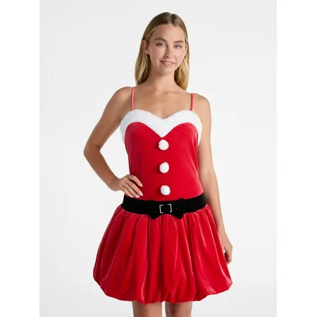 No Boundaries Santa Claus Bubble Mini Dress, Women’s | Walmart (US)
