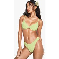 Womens Hibiscus Flower Embossed Underwired Bikini Top & High Leg Bikini Bottoms Set - Green - 4 | boohoo (US & Canada)