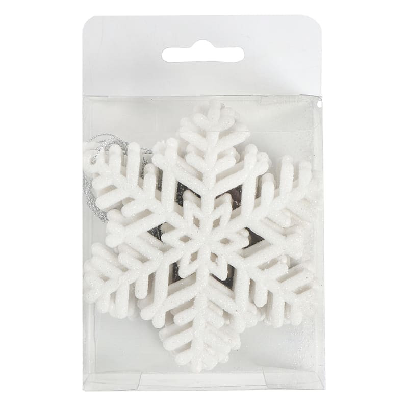 10-Count White Glittered Snowflake Ornaments, 4" | At Home