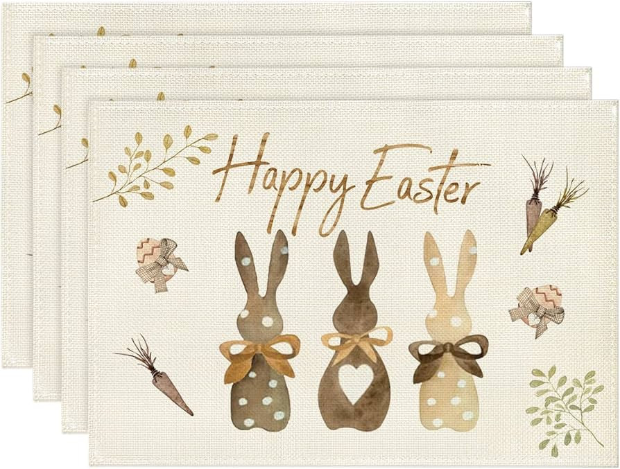 Artoid Mode Carrots Rabbit Bunny Happy Easter Placemats for Dining Table, 12 x 18 Inch Spring Se... | Amazon (US)