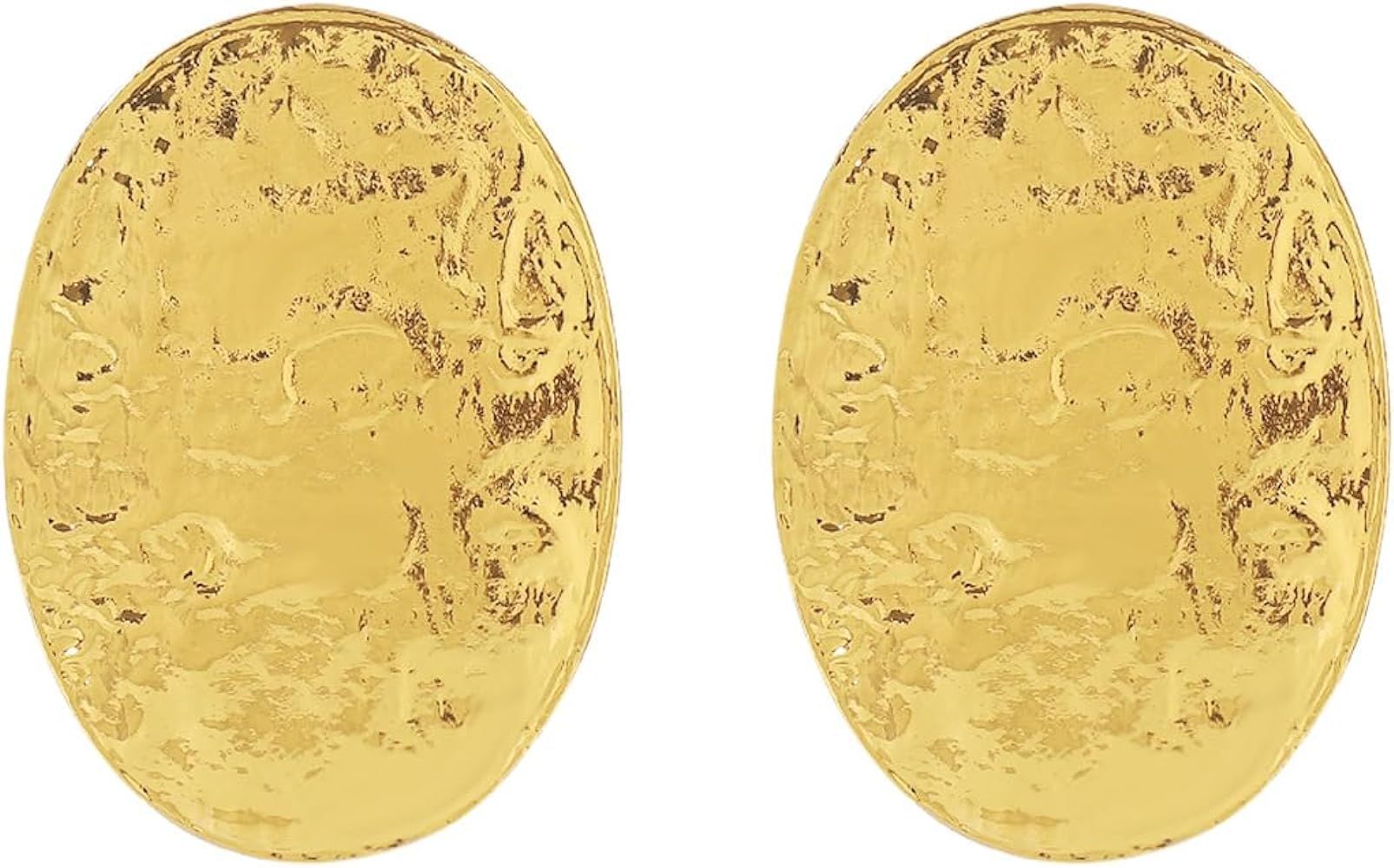 Gold Statement Earrings for Women Trendy Chunky Gold Square Earrings Textured Stud Earrings for W... | Amazon (US)